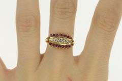 14K Yellow Gold Retro Diamond Ruby Ornate Wedding Band Ring