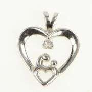 14K White Gold Diamond Heart Mom & Child Mother's Day Pendant