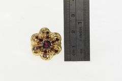 10K Yellow Gold Ornate Garnet Flower Cluster Vintage Cocktail Ring