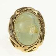 14K Yellow Gold 1940's Green Jasper Cabochon Cocktail Ring