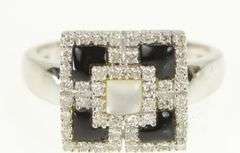 14K White Gold Square Diamond Black Onyx Mother of Pearl Ring