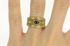 14K Yellow Gold Black Onyx Etruscan Revival Elaborate Vintage Ring