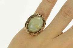 14K Yellow Gold 1940's Green Jasper Cabochon Cocktail Ring