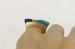 14K Yellow Gold Turquoise Sugilite Squared Unique Modernist Ring