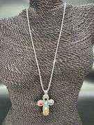 Sterling Silver Polished Black Agate Turquoise Abalone Pendant Cross Charm 925