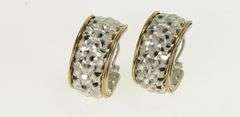 Sterling Silver Two Tone 14k Gold Diamond Cut Lattice Hoop Earrings