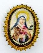 Early Handpainted Lourdes under Bubble Glass Pin