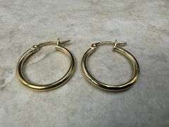 10k Yellow Gold 20mm Hinged Leverback Round 2mm Tube Hoop Earrings