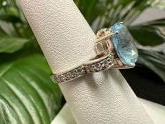 Sterling Silver Natural Gemstone Blue Topaz Ring Size 6