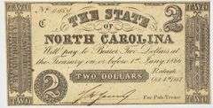 State of North Carolina $2 Note Oct 4 1861 Series