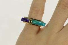 14K Yellow Gold Turquoise Sugilite Squared Unique Modernist Ring