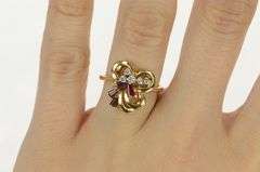 14K Yellow Gold 1930's Ruby Diamond Freeform Cluster Cocktail Ring