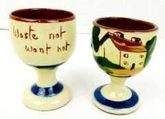 Pair English Motto Ware Egg Cups