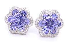 18kt White gold flower style earrings in tanzanite and diamonds