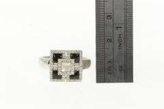 14K White Gold Square Diamond Black Onyx Mother of Pearl Ring