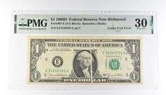 PMG 30 VF EPQ $1 1969D FRN Richmond Fr#1907-E Gutter Fold Error