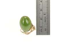 14K Yellow Gold Art Nouveau Oval Nephrite Cabochon Ring