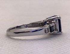 UNIQUE AND ELEGANT 14K WHITE GOLD SAPPHIRE AND DIAMOND ENGAGEMENT RING