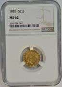 Exceptionally Choice BU 1929 US $2.50 Indian Gold Piece. NGC MS62