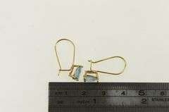 14K Yellow Gold Pear Blue Topaz Solitaire Dangle Hook Earrings