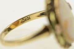 10K Yellow Gold Ornate Carved Shell Lady Cameo Statement Ring