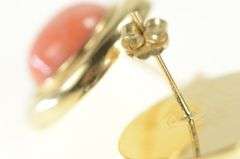 14K Yellow Gold Round Natural Coral Ornate Vintage Stud Earrings