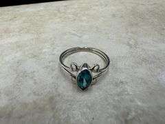 Sterling Silver Natural Gemstone Blue Topaz Ring Size 10