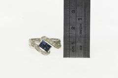 18K White Gold Baguette Sapphire Diamond Bypass Statement Ring