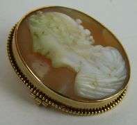 Beautiful Early 14K Carved Shell Cameo Brooch
