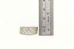 10K White Gold Diamond Encrusted Ornate Swirl Band Ring