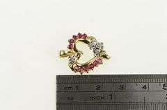 10K Yellow Gold Natural Ruby Diamond Floral Heart Classic Pendant