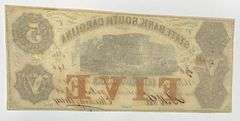 $ 5 Near Unc State Bank of South Carolina Charleston Oct 20 1860 Note