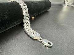 Sterling Silver 16mm Pave Double Curb Chain Cuban Link 925 Italy Bracelet 9"