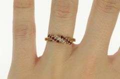 14K Yellow Gold Natural Ruby Diamond Bypass Vintage Band Ring