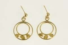 14K Yellow Gold Textured Nugget Circle Round Dangle Earrings