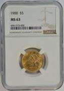 Stunning Choice BU 1900 US $5 Liberty Gold Piece. NGC MS63