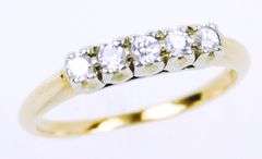 Vintage 14K Gold 5 Diamond Ring, Size 6.5
