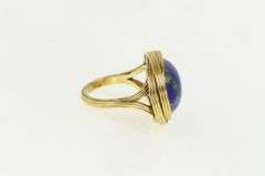 14K Yellow Gold 1960's Ornate Lapis Lazuli Cabochon Statement Ring