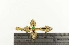 14K Yellow Gold 1.01 Ctw Victorian Emerald Enamel Cross Pendant