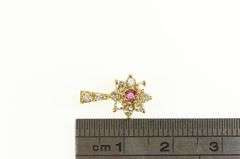18K Yellow Gold 0.36 Ctw Diamond Ruby Flower Halo Cluster Pendant
