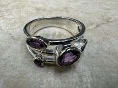 Sterling Silver Natural Gemstone Amethyst Ring Size 10