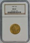 Very Choice BU 1907 US $5 Liberty Gold Piece. NGC MS62