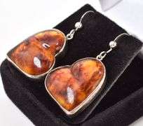 Fantastic Sterling Silver Amber Gemstone Dangle Earrings