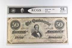 RCGS About CU 58 PQ $50 1864 Confederate States Of America Note