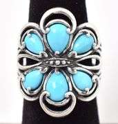 Amazing 925 Flower Ring with Turquoise Gemstones