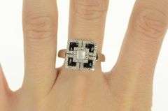 14K White Gold Square Diamond Black Onyx Mother of Pearl Ring