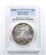 MS69 1992 American Silver Eagle PCGS Yellow/Red Peripheral Toning