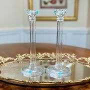 New 10-Inch Tiffany & Co Clear Crystal Column Candle Holders