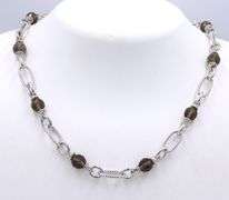 Judith Ripka sterling silver Textured smokey quartz toggle necklace