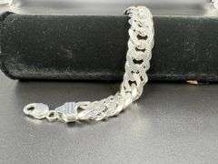 Sterling Silver 16mm Pave Double Curb Chain Cuban Link 925 Italy Bracelet 9"
